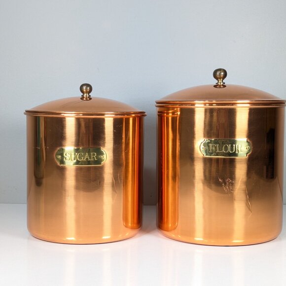 Vintage Copper Flour and Sugar containers, copper canisters made in Korea - Picture 2 of 11